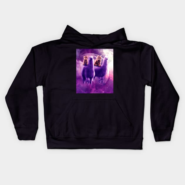 Outer Space Galaxy Kitty Cat Riding On Llama Kids Hoodie by Random Galaxy